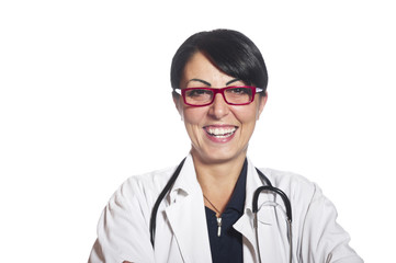 Fototapeta premium Portrait of smiling female doctor on the white