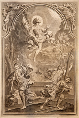Fototapeta na wymiar Resurrection. Lithography in Missale romanum in year 1768.