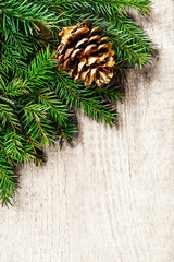 Christmas background with fir twigs. Christmas rustic background