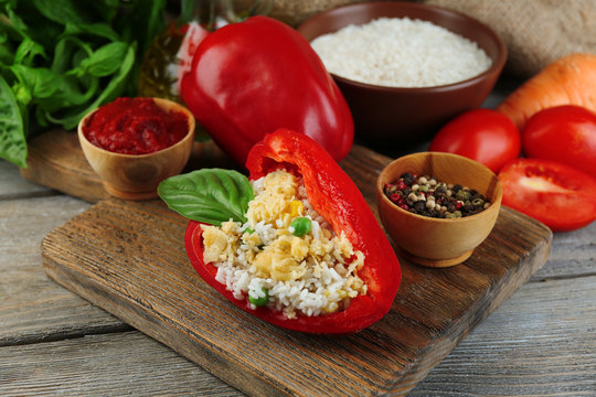 Stuffed peppers with meat and rice,