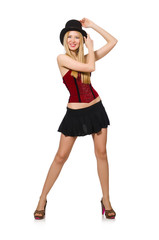 Woman magician isolated on white