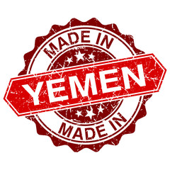 made in Yemen red stamp isolated on white background