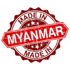 made in Myanmar red stamp isolated on white background