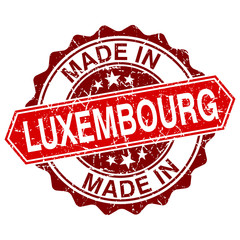 made in Luxembourg red stamp isolated on white background
