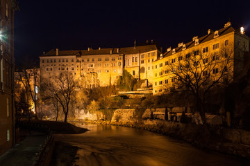 Castle of Cesky Krumlov at night, Czech Republic