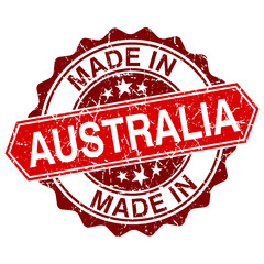 made in Australia red stamp isolated on white background