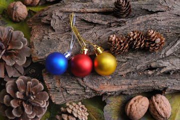 Christmas Tree Balls and Wood