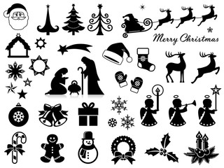 Sammlung Weihnachts-Icons, schwarz, Vektor, freigestellt