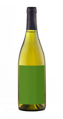 White wine bottle isolated with blank label.