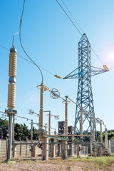 Obraz premium High voltage station with tower and switches