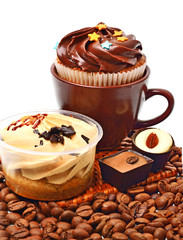 chocolate sweets, muffins and coffee beans