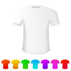 Isolated t-shirt on white background, with set of all rainbow
