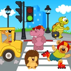  animals go across crosswalk - vector illustration, eps © nataka
