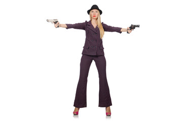Woman gangster with gun in vintage concept