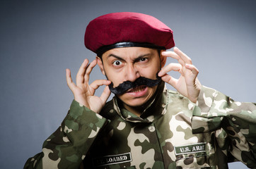 Funny soldier in military concept