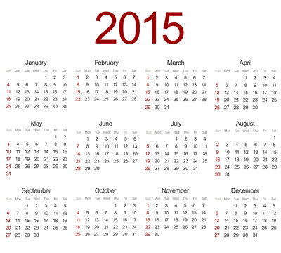 Vector modern 2015 calendar on white