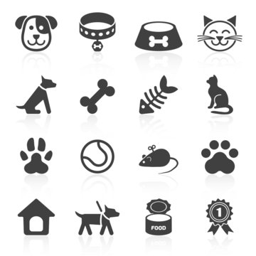 Trendy pet icons isolated on white. Vector