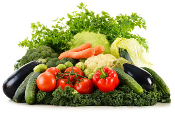 Assorted raw organic vegetables isolated on white