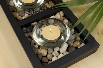 Scented Candle with Rocks and Green Plant Diagonal