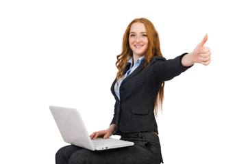 Businesswoman with laptop isolated on white