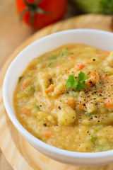 Traditional Russian food - peas puree with vegetables