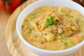 Traditional Russian food - peas puree with vegetables