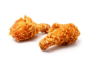 Fried chicken on white.