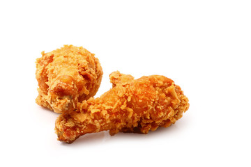 Fried chicken on white.