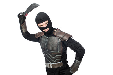 Fototapeta premium Ninja with knife isolated on white