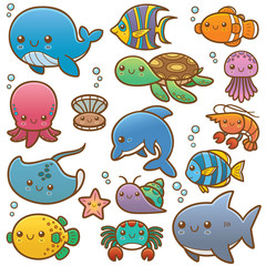 Vector Illustration of Sea animals Cartoon