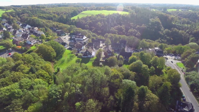 Small European village Germany aerial from above, slow pace calm