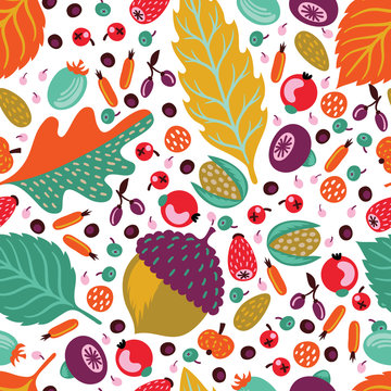 Fototapeta Autumn floral seamless pattern