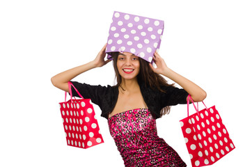 Woman with shopping bags isolated on white