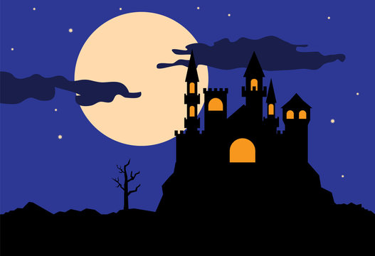 Silhouette of castle at night