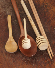 Wooden spoons on a timber board