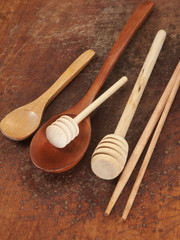 Wooden spoons on a timber board
