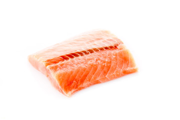 fresh salmon steak over white background