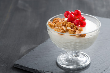 creamy panna cotta with granola and red currants
