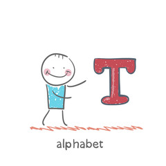 man standing with a letter of the alphabet