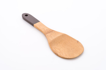 Rice wood spoon isolated on white background