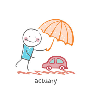 actuary holding an umbrella over the machine