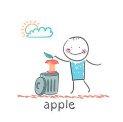 man throws an apple to eat in the trash