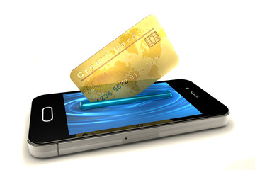 Credit Card and mobile phone. Online payment concept