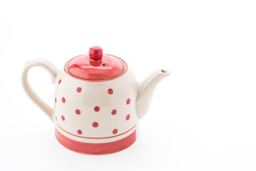 Polka dot tea pot isolated on white background