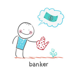 banker plant watering and thinks about the dollar