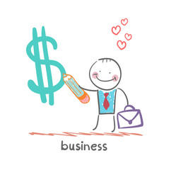 Businessman draws a pencil Dollar