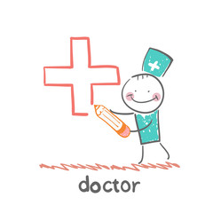 doctor draws a cross in pencil