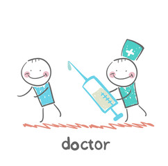 Doctor runs to a syringe for patient