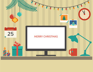 Christmas Santa's desktop flat design