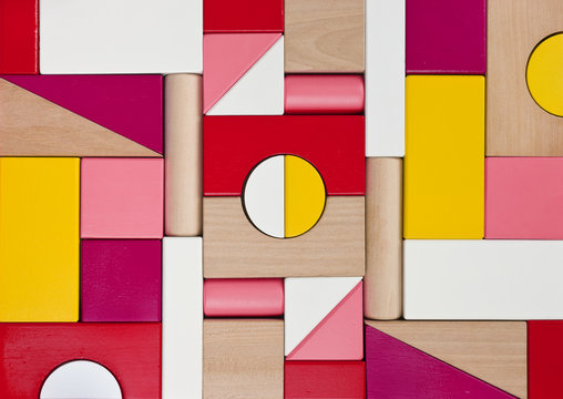 Background of multicolor wooden children toy blocks